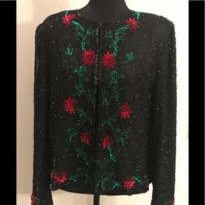 Black, Red & Green Scala Sequin & Beaded Jacket